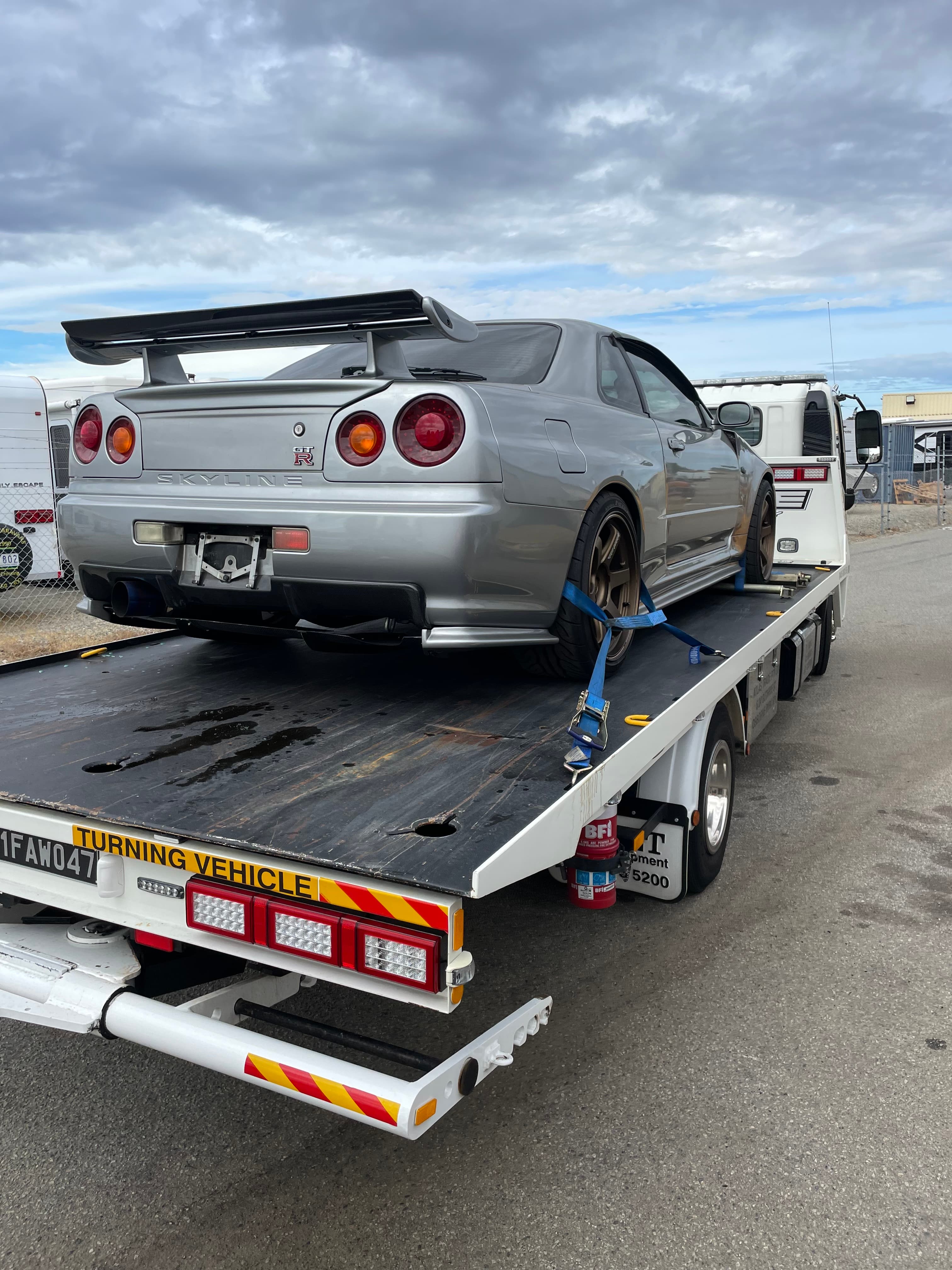 Nissan Skyline R34 on Tow Rite flatbed Perth